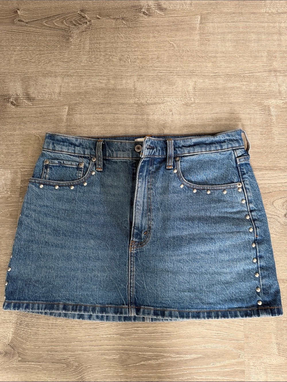 Abercrombie & Fitch Blue Denim Mini Skirt with Silver Studs